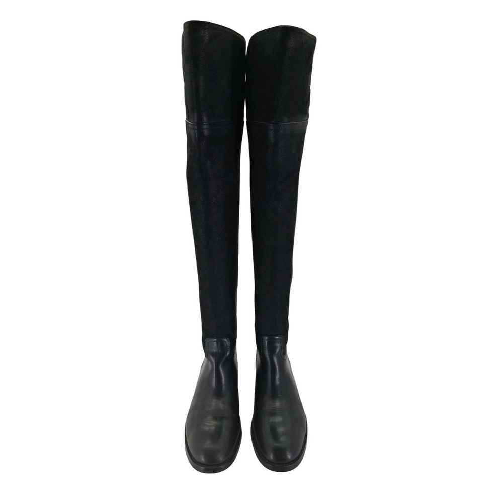 Tory Burch Boots Womens Size 7.5 38 Black Leather Over The Knee Riding Back Zip - Picture 2 of 14